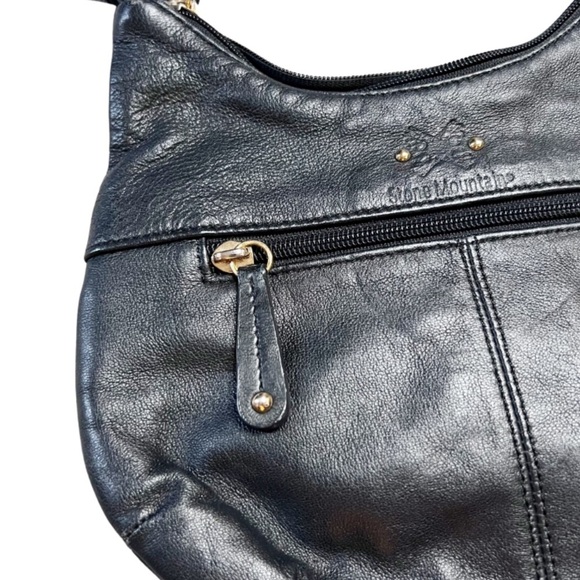 Stone Mountain Heart Quilt Leather Black Cross Body Purse Gold Charm Zipper Bag - Picture 11 of 16